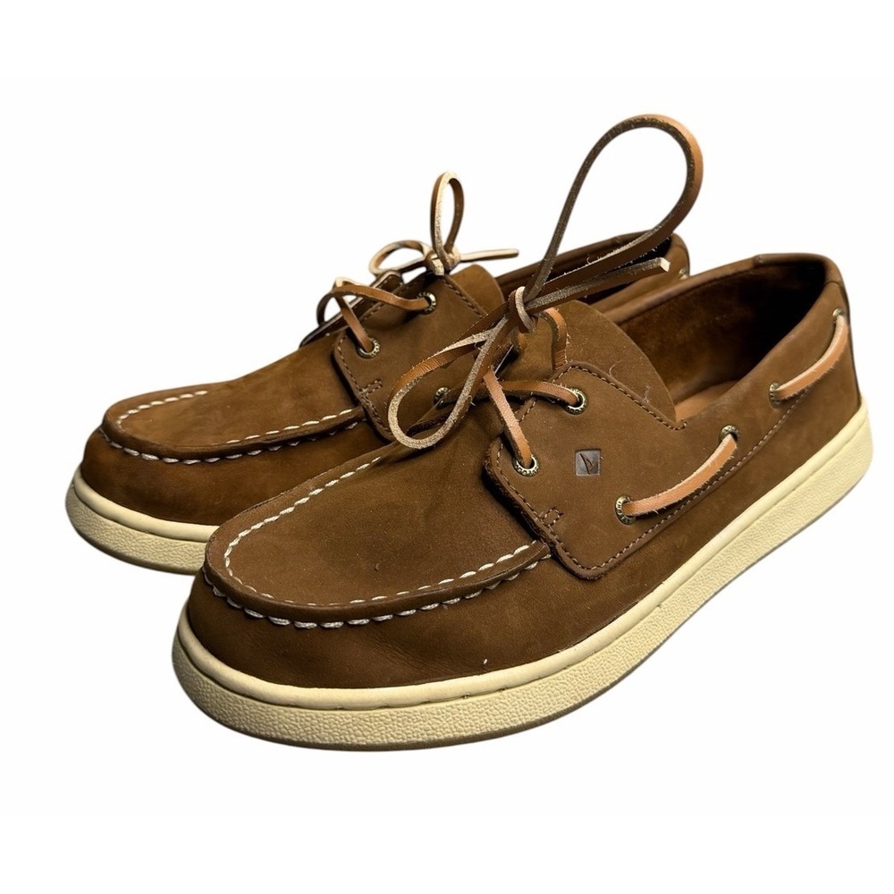 Sperry Top-Sider Kids Boat Shoes Brown Leather Memory Foam Lace Up Youth 5W
